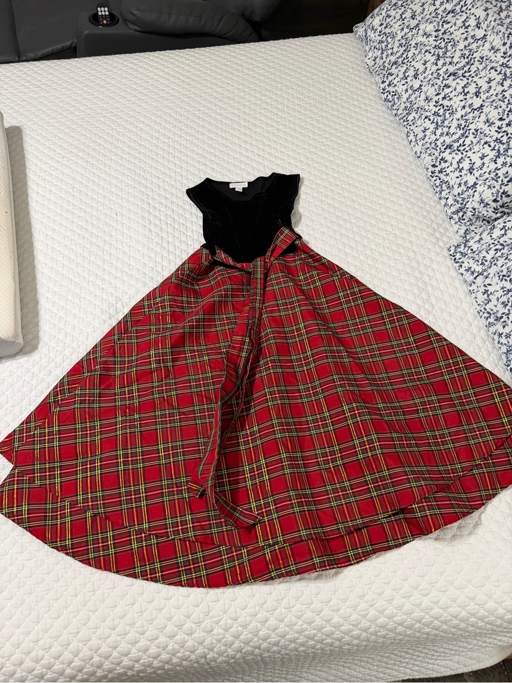Charter Club Red Plaid Holiday Dress with Black Velvet Bodice